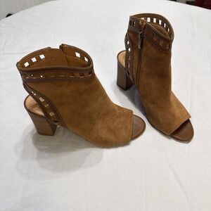 Franco Sarto Women's Greenwich Leather Heeled Peep Toe Ankle Boots Size 9 M Boho